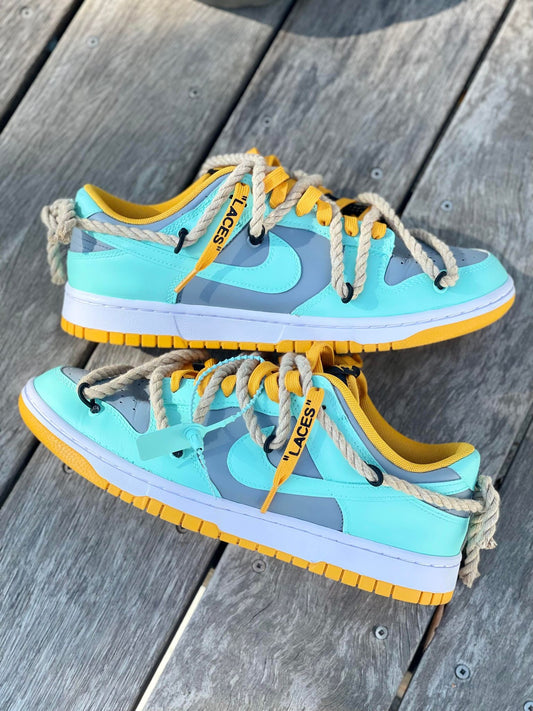 Custom Off-White Dunks - Aqua + Grey